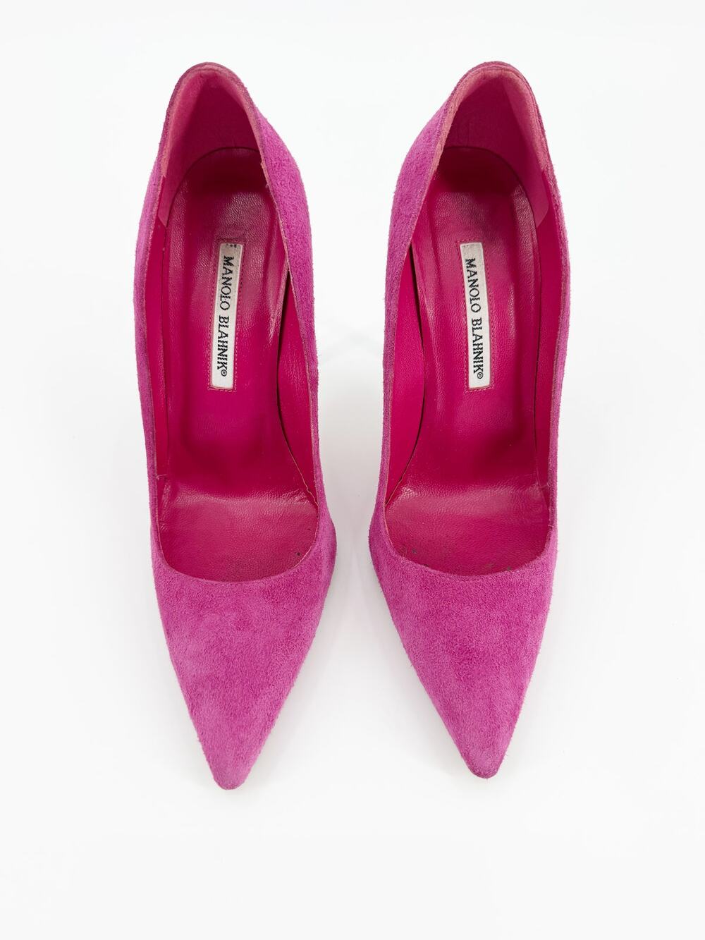 Manolo Blahnik BB Fuchsia Pink Suede Pointed Toe Stiletto Pumps Heels 39 EU 8.5
